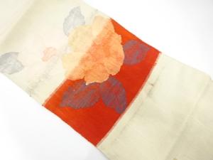 アンティーク　手織り真綿紬　椿模様織り出し名古屋帯